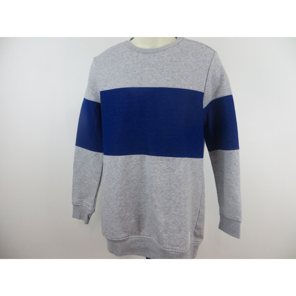Adidas Mens Sz L Gray Blue Color Block Crewneck Logo Sweat Shirt  Fleece Lined